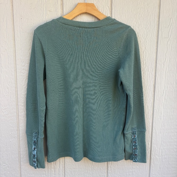 Sundance Long Sleeve Thermal Women's Large Petite Green Waffle Knit Stretch Boho - Picture 4 of 6